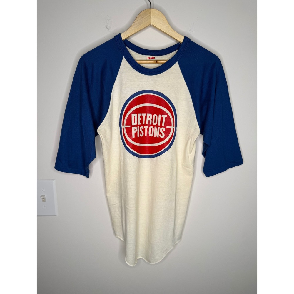 Vintage 60s 70s Detroit Pistons Old Logo Mason Raglan T-Shirt 3/4 Sleeve Medium